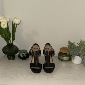 MK zippered black chunky heels